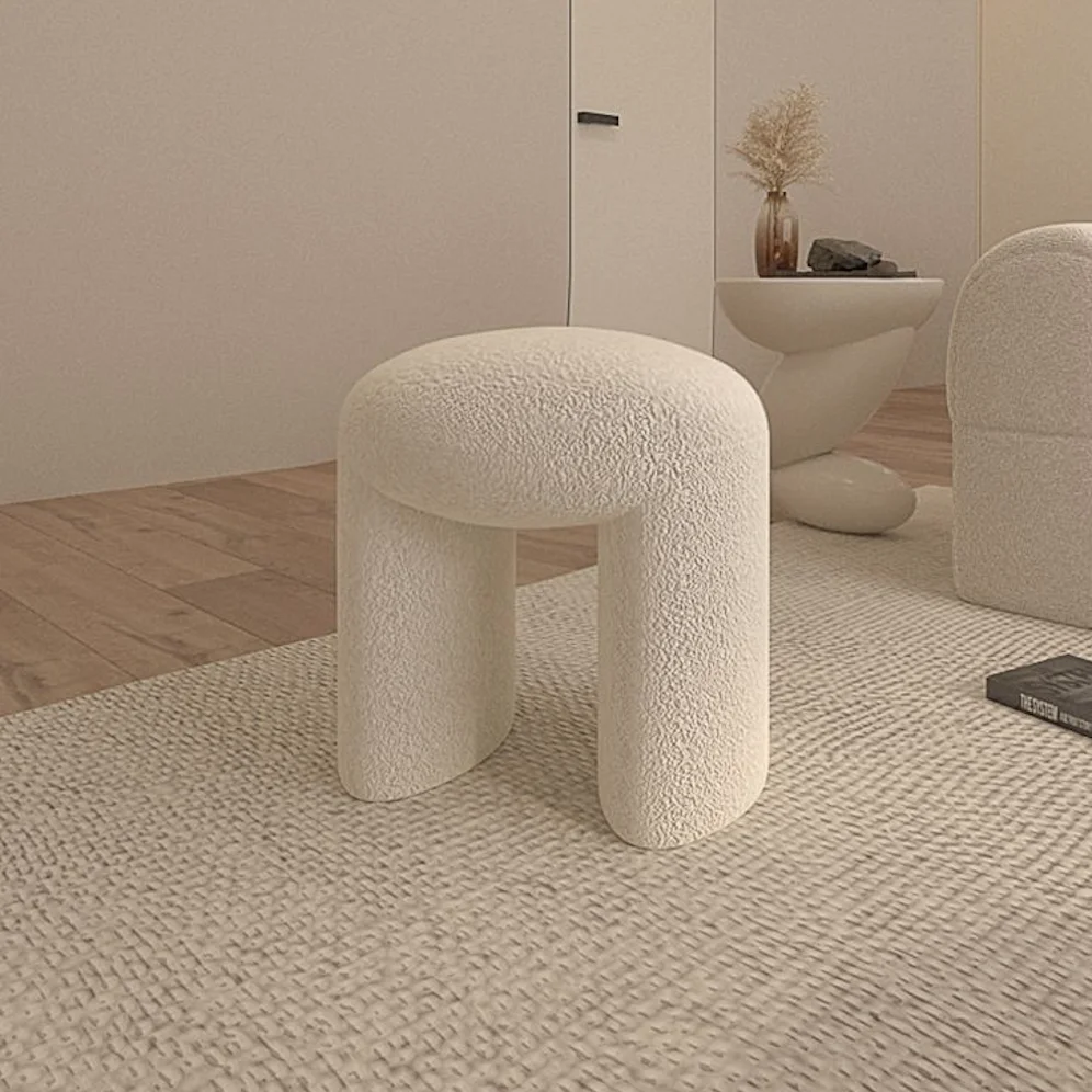 

Modern Cream round Small Stool Lovely ottoman bench Fabric Portable Furniture for Living Room Sofa