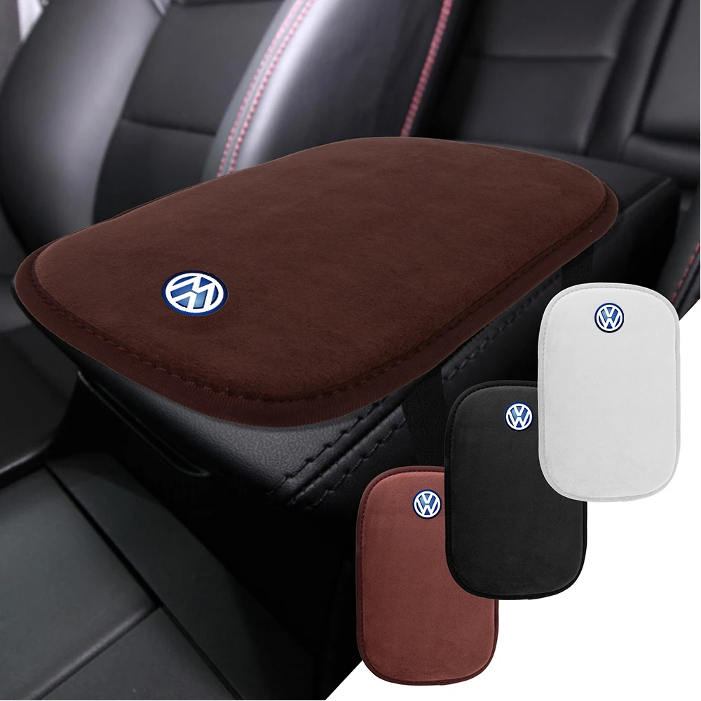 Zamszowa podkładka ochronna podłokietnika z logo R akcesoria do dekoracji samochodu Do Volkswagen VW Golf 4 6 7 GTI Tiguan Passat B5 B6 B7 CC