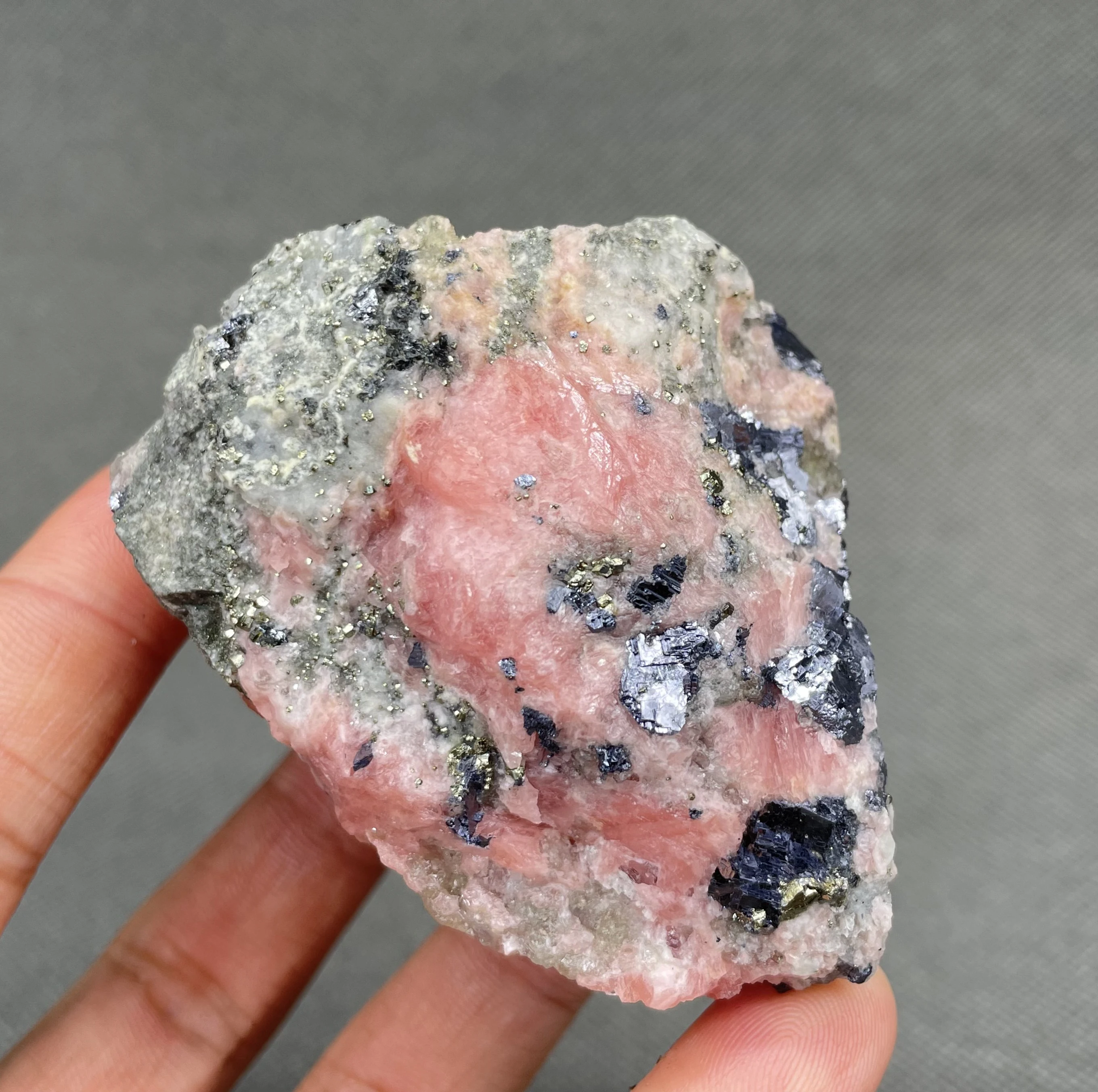 

BEST! 252g rare Natural pink rhodochrosite and Pyrite and galena symbiosis mineral specimen crystal Stones and crystals