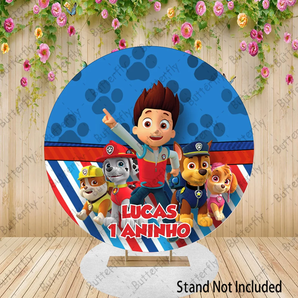 Paw Patrol Ryder Leader Chase Rocky Marshall Skye Blue Birthday Backdrop Cartoon Round Photography Baby Shower Background Banner