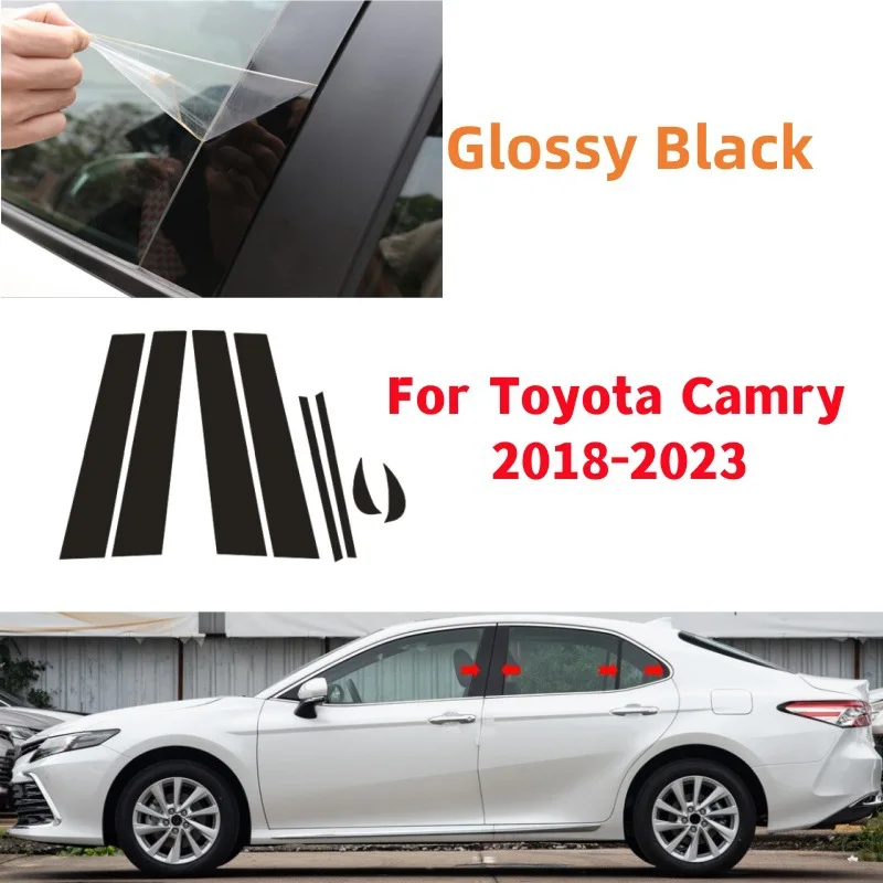 

For Toyota Camry 2006-2022 8pcs Window Trim Covers Center Film Column B C Pillar Posts Sticker Car Accessories