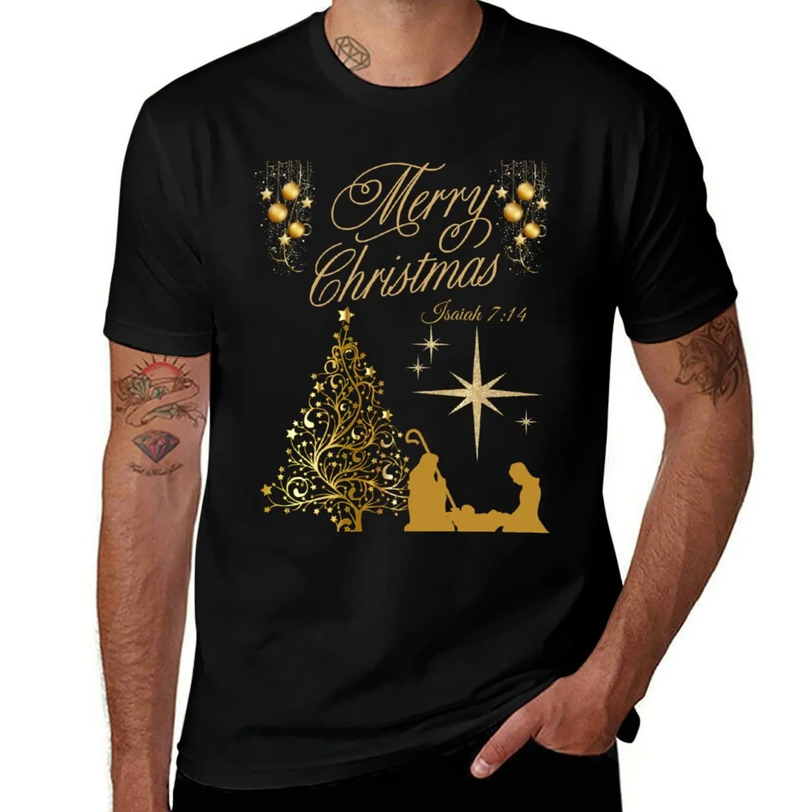 Merry Christmas Nativity Scene Isaiah 7:14 T-Shirt Creative Graphic Tee Shirt