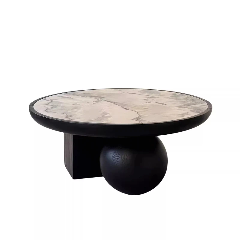 

Medieval style solid wood coffee table, wabi-sabi style living room, home round tea table, retro style designer, creative