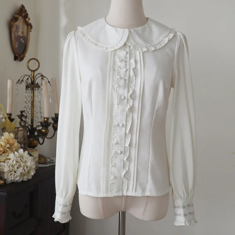 

Lolita Underlay Sweet Shirt Short Sleeve Lolita Ear Lace Doll Collar Embroidered Cute Shirt