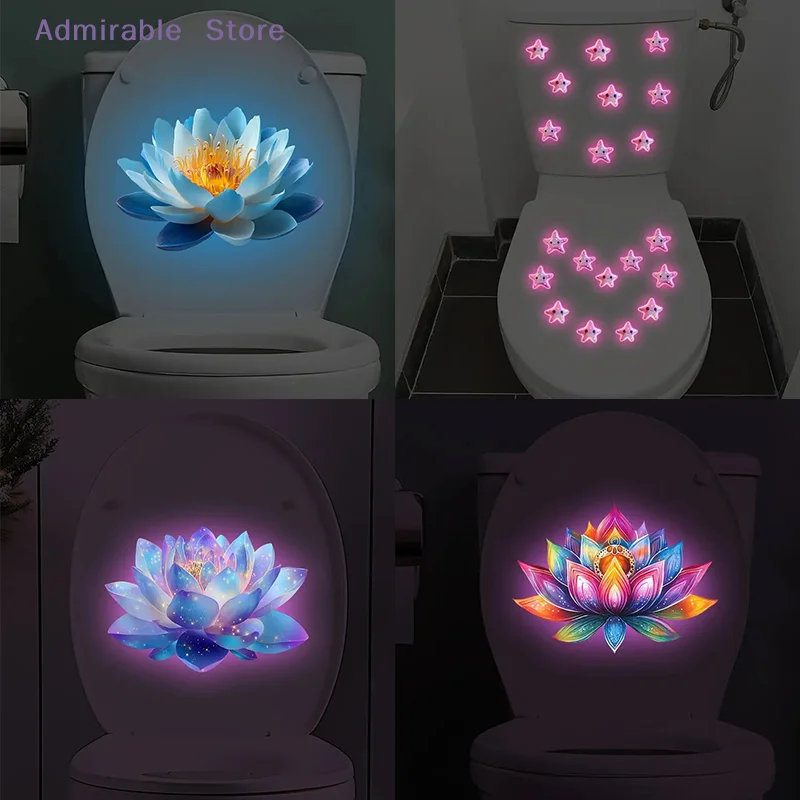 wSelf-Adhesive Lotus Glow-in-the-Dark Toilet Sticker Bathroom Toilet Lid Decoration Ambiance Decorative Sticker Wall Decor Decal