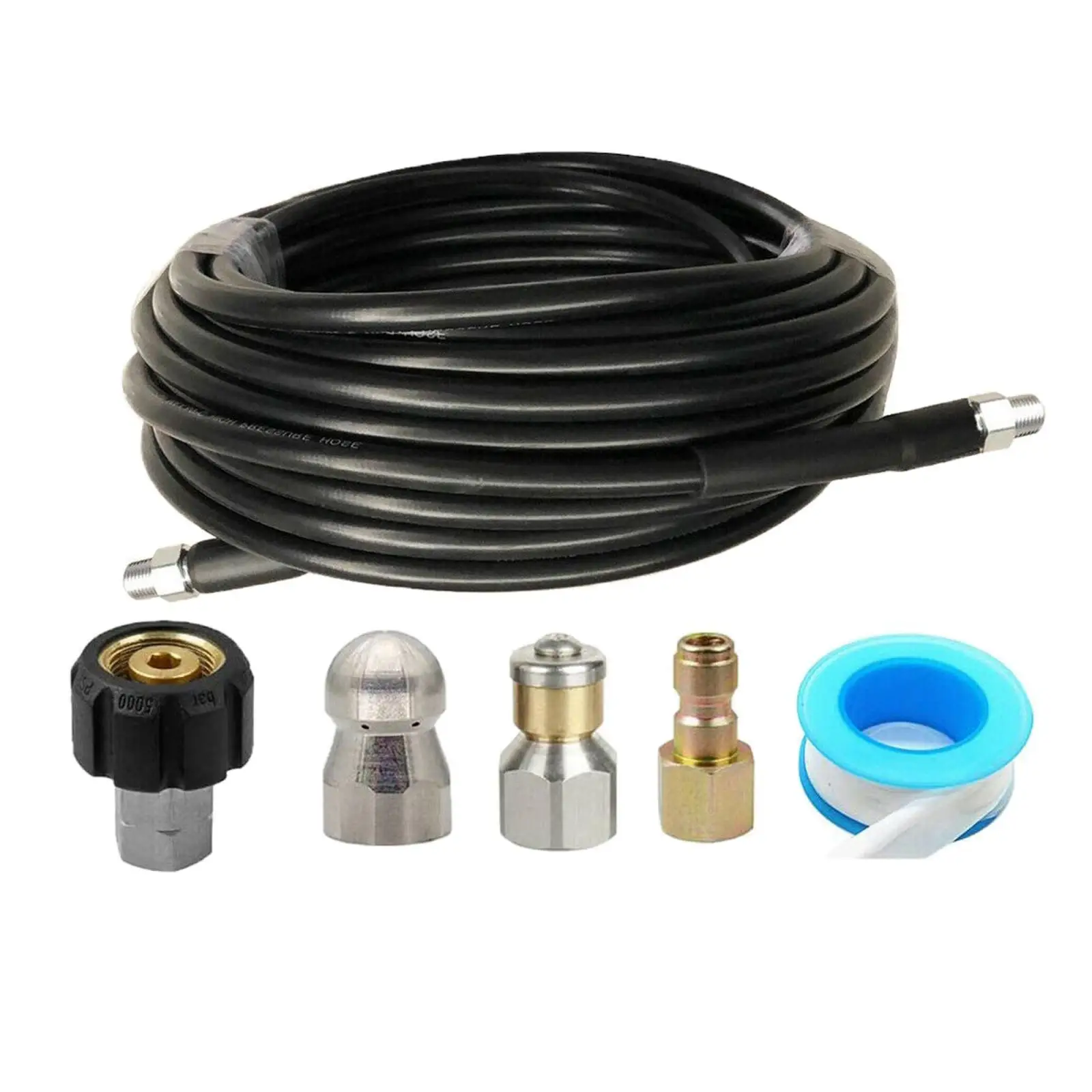 Rubber Pressure Washer Hose 49FT 5800 PSI Sewer Jetter Nozzle Kit Quick Connect Coupler for Electric Power Washer Drain