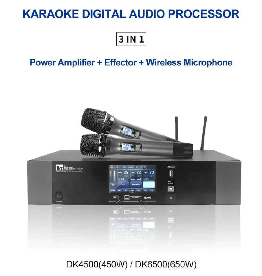 

2021 New Arrival Touch Screen With App 3 In One Karaoke Audio Processor Wireless Microphone Amplifier And Effector