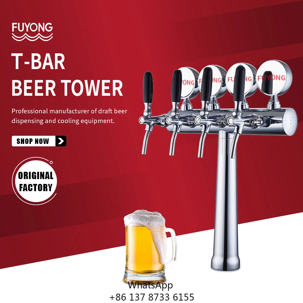 Hot Selling Classic T-Bar Draft Beer Tower 4 Taps Stainless Steel Dispenser For Beverage Refrigeration Function