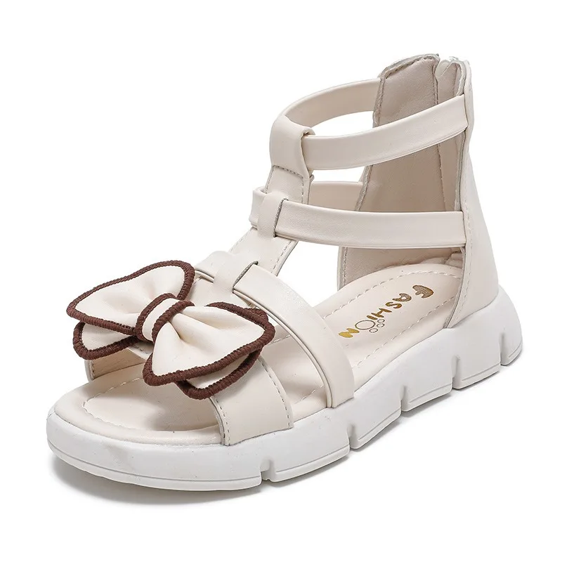 صنادل صيفية للفتاة الصغيرة ، أحذية رومانية جديدة ، للأطفال متوسطي وكبير الحجم ، ناعمة ، بمقدمة مفتوحة ، أحذية أميرة ، way