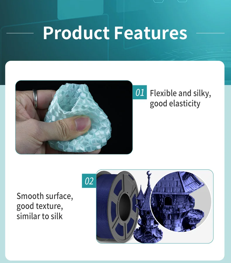 SUNLU TPU-SILK Filament Elastyczny, Błyszczący Filament 3D 1KG Szpula 1.75MM Dokładność Wymiarowa +/-0.03mm Szybka Wysyłka 3-7 Dni — zdjęcie produktu 6