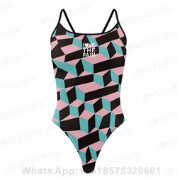 Love The Pain One Piece Swimsuit Thin Straps Versatile V-back Women's Swimwear Bikini Sexy Sports Triathlon Training Swimsuit