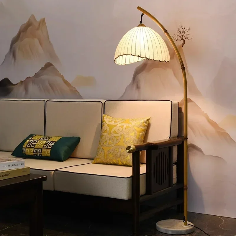 

Nordic Wabi Sabi Bamboo Metal Floor Lamp with Canvas Shade LED Light for Living Room Bedroom Minimalist Home Decor Lighting