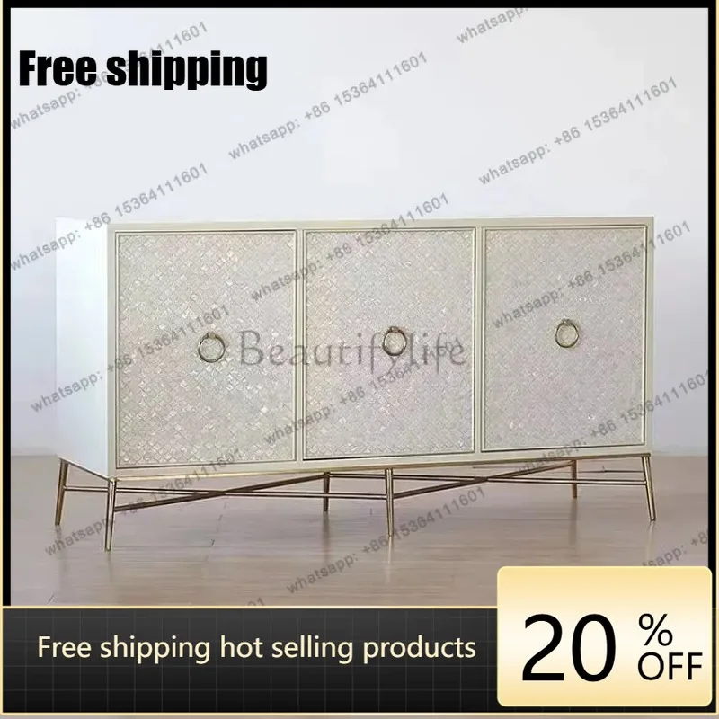 JJ American light luxury solid wood fish scale shell decorative cabinet modern simple stainless steel high-footed side cabinet