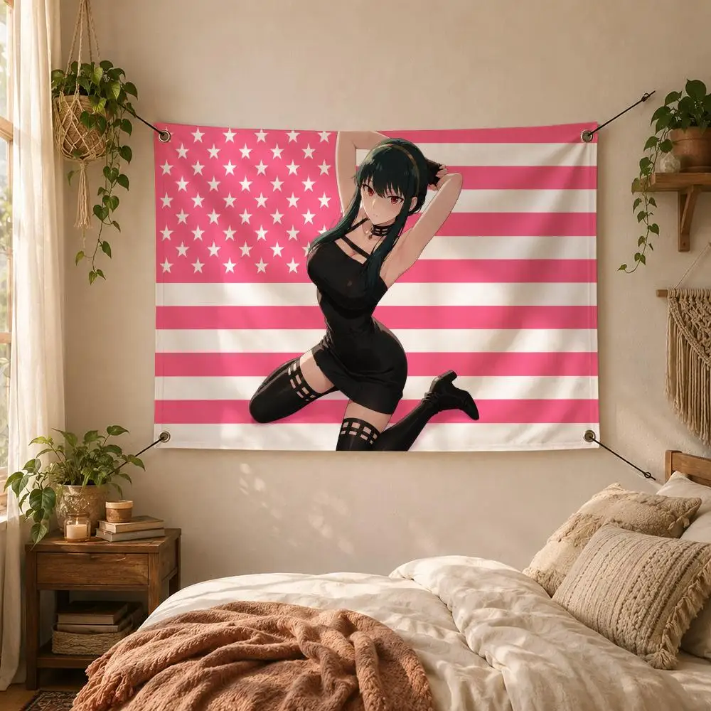 Spy Anime Character Yor Forger Flags Decorative Flag Banner for Outdoor Garden Yard Camping Party Home Wall Hanging Decor