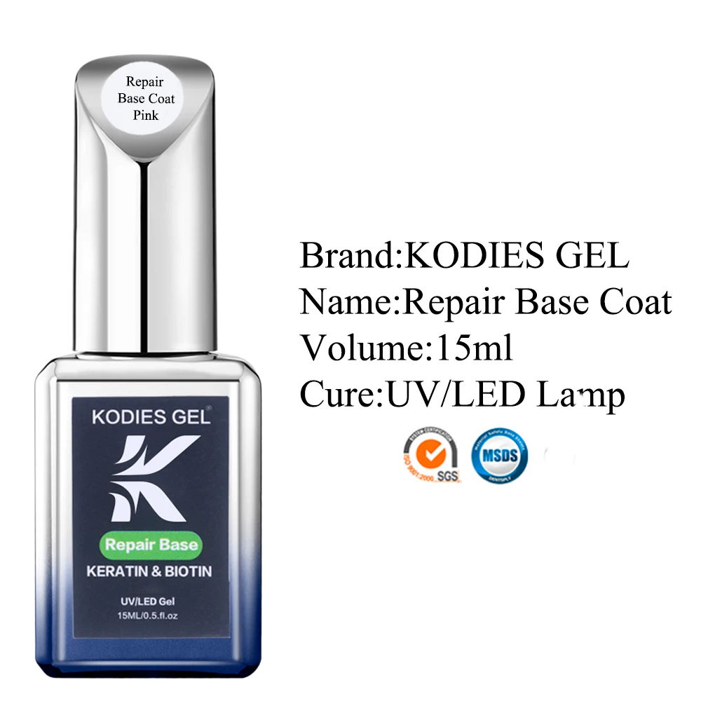 KODIES-capa Base de reparación de GEL, esmalte de uñas semipermanente UV, barniz híbrido de queratina, bioción para fortalecer las uñas, color rosa