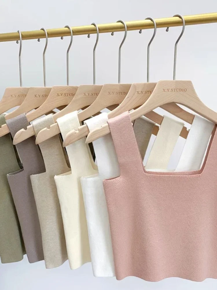 2026 frauen Sommer Sexy Ärmellose Tops Mode Kurze Quadrat Kragen Tank Tops 6 Farben Dünne Strick Crop Top