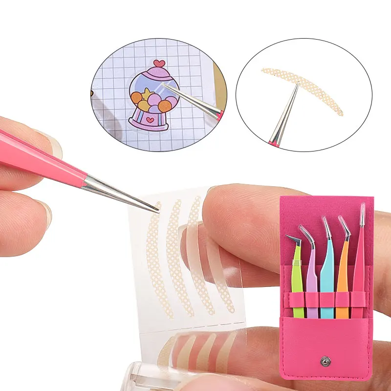6pcs Eyelash Extension Set Kit Lash Lifting Tweezers And Leather Cover Makeup Tool 5pcs Eyebrow Clip Tweezers And 1pcs Clips Bag