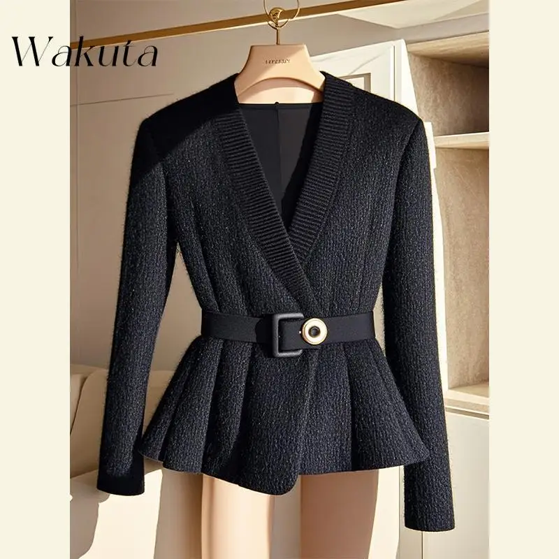 WAKUTA Elegant V-neck Long-sleeved Mirador Knit Casual Sweaters Temperament Versatile Fall Knit Jacket Poleras De Invierno Mujer