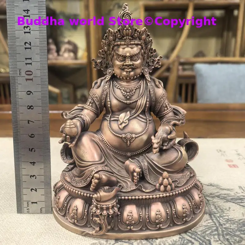 Tibetan wealth guardian Exquisite copper carving Buddhism Buddha statue Jambhala Buddhist family altar monk worship 15cm