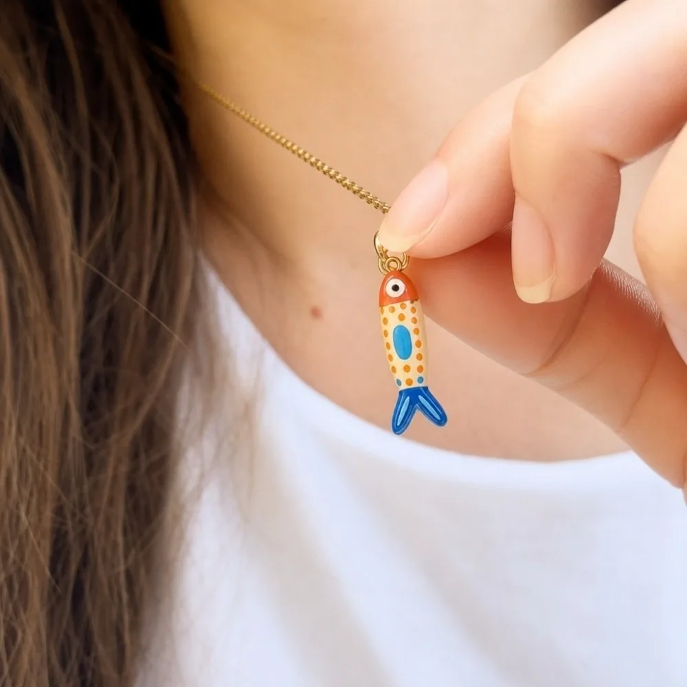 INS Style Alloy Fish Pendant Painted Dopamine Color Necklace Accessories Mini Ocean Style DIY Jewelry Making Charm Earrings