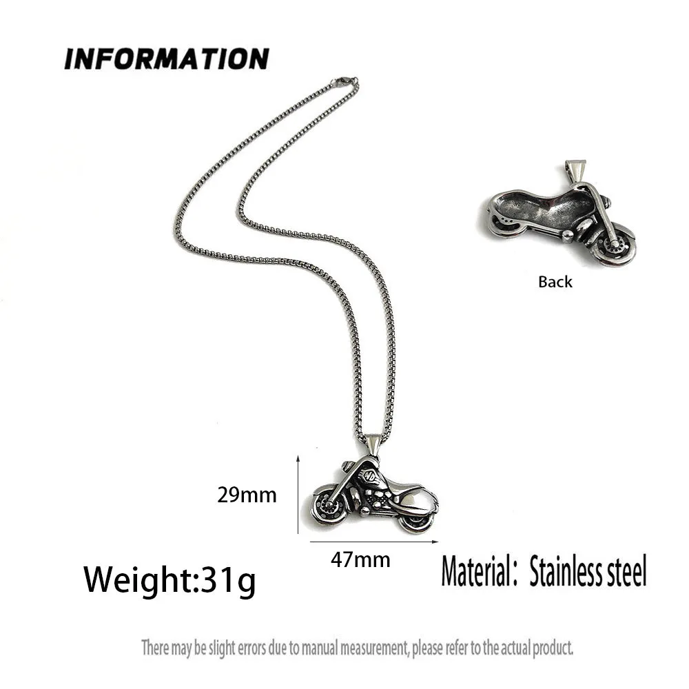 Retro cast motorcycle stainless steel necklace, waterproof and non-fading blackening process, bulk sales pendant