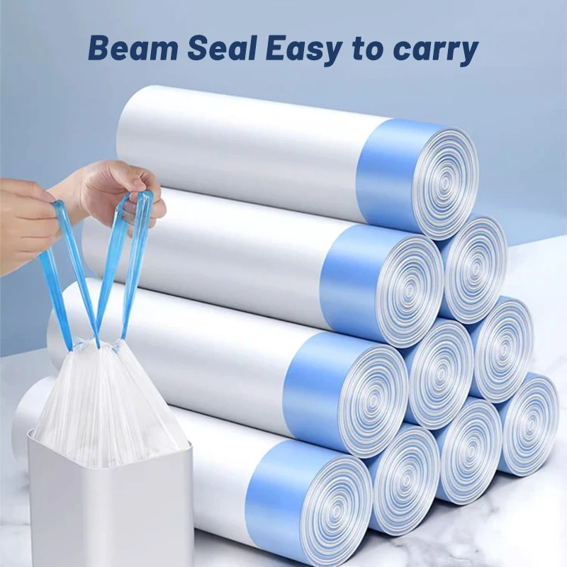 

45X50 Household Garbage Bag Drawstring Large Kitchen Garbage Storage Bag Thickening Portable Pull White Plastic Bag