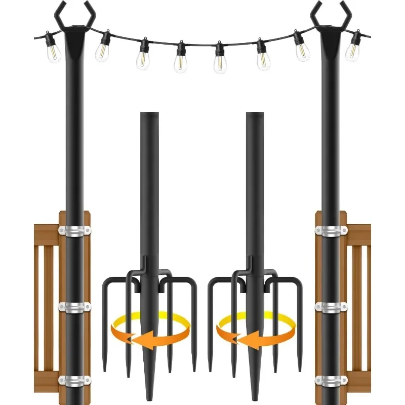 String Light Poles,Metal Poles for Hanging Outdoor Light Strings, Poles Stand for Outside Garden,Backyard,Deck,Party