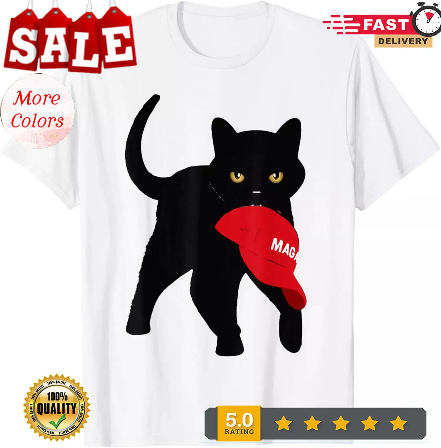 Black Cat Kamala Harris Trump Maga Hat Sarcastic Anti-Trump T-Shirt S-3Xl