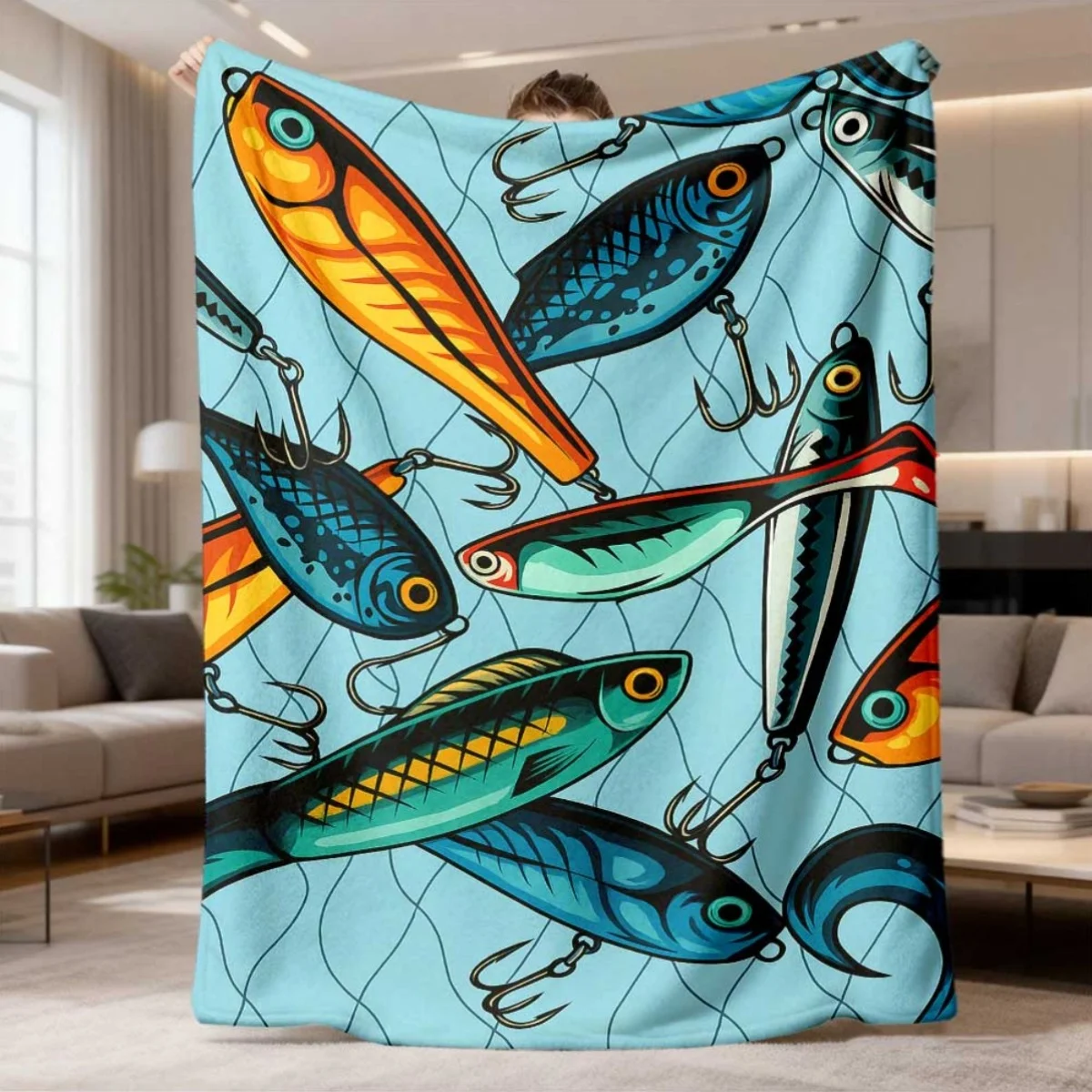 Sea Star Blanket Blue Ocean Starfish Seashells Pattern Bedspread Throw Blanket Beach Travel Couch Sofa Bed Decor