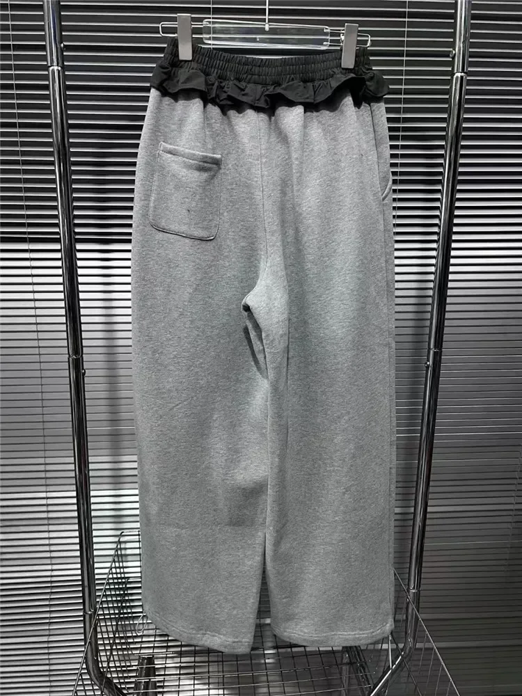 Ruche elastische taille wijde pijpen broek strik bedrukte casual broek voor dames Y2k trekkoord baggy grijze broek joggingbroek