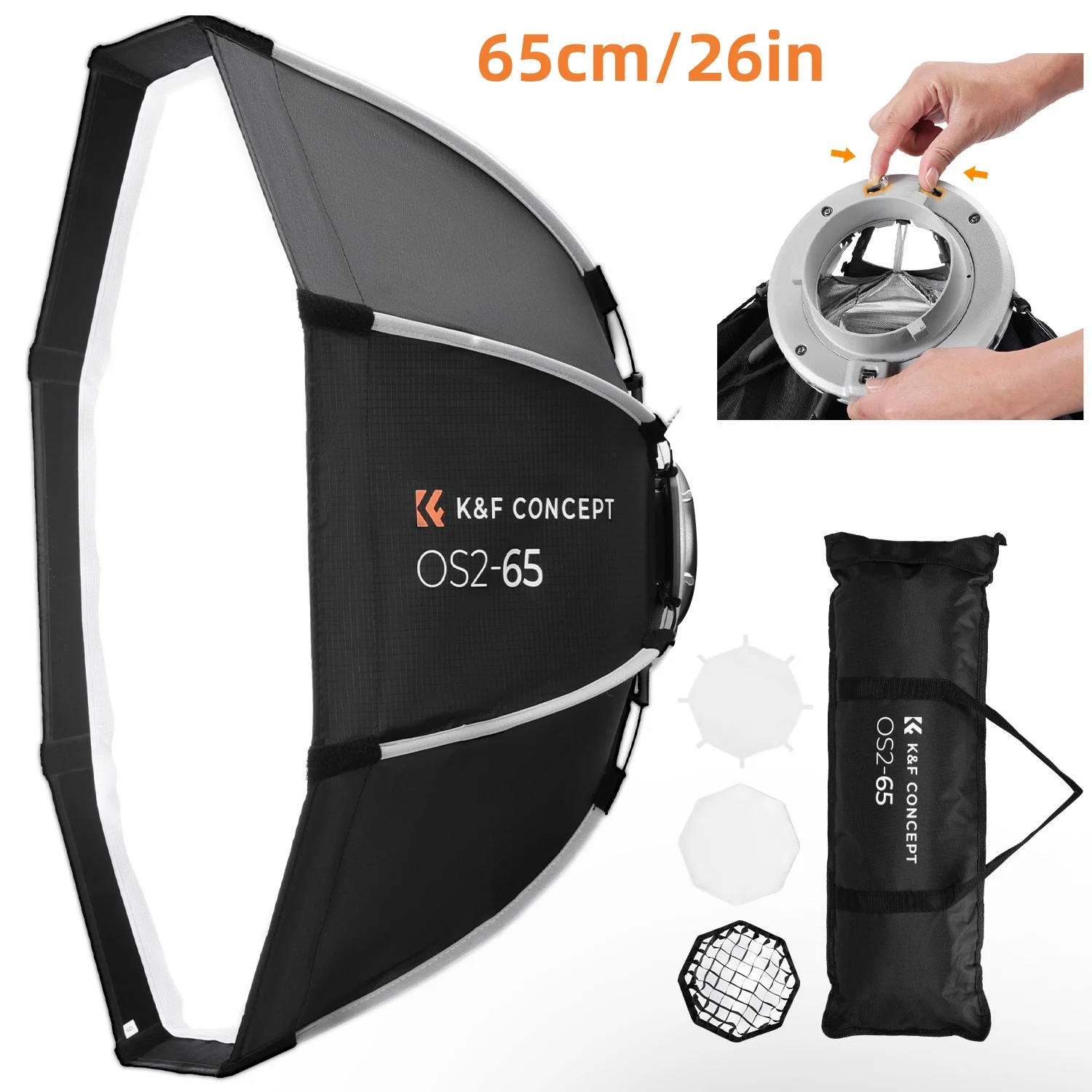K&F CONCEPT 90cm/65cm Octagonale Softbox met Quick Release Bowens Mount, Honeycomb Grid en Lichtdiffusoren voor Fotografie Studio