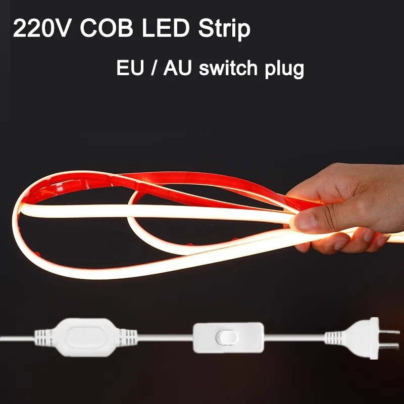 ذاتية اللصق 1-50 متر 220 فولت COB LED قطاع ضوء الاتحاد الأوروبي الاتحاد الأفريقي التبديل تشغيل/إيقاف المكونات السوبر مشرق 288 المصابيح/م مقاوم للماء مرنة Led النيون قطاع