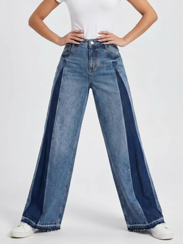 

2026 Ropa Y2K Fashion Washed Blue Patchwork Baggy Women's Summer Jeans Pants For Woman Clothing Wide Leg Loose Denim Trousers