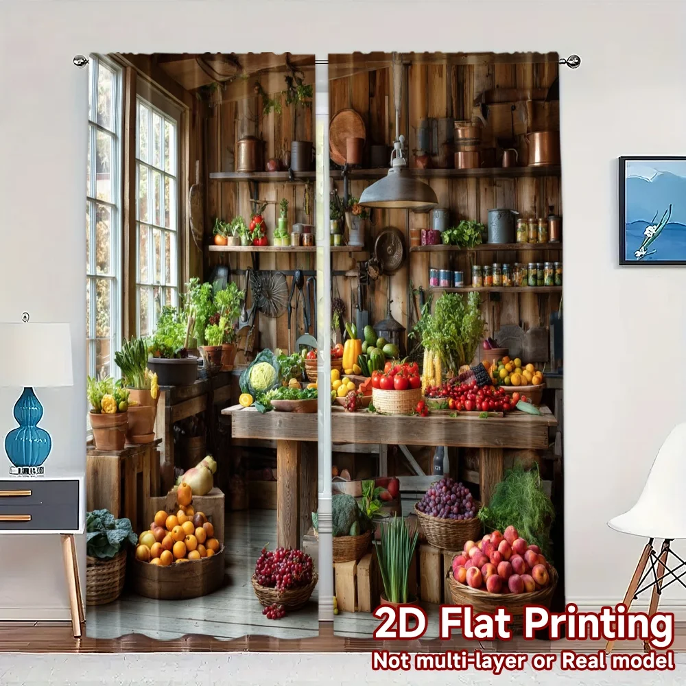 2pcs, 2D FLAT PRINTING Curtains (Without Rod) Rustic Harvest Popular Curtain Fabric Polyester Curtains All Seasons Suitable for