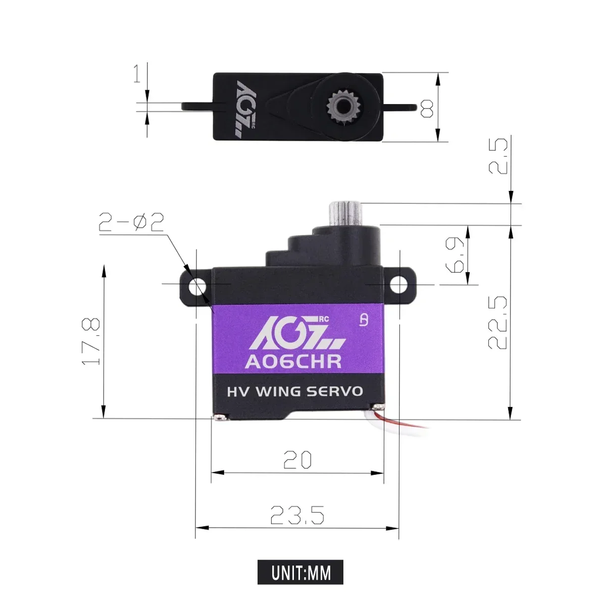 AGFRC A06CHR Metalen tandwielen 3 kg hoog koppel kernloze motor Micro Wing Servo Ideaal voor klein formaat vliegtuig F3P GLD zweefvliegtuig zeilvliegtuig