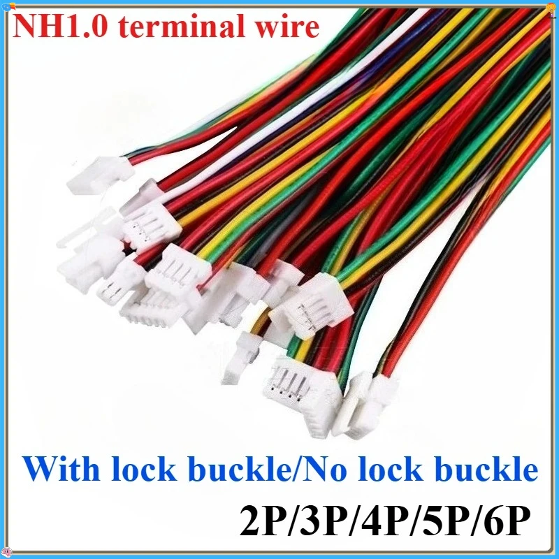 10Pcs/Lot NH1.0 with Lock Buckle Connector NH 1.0mm Pitch single head 2P/3P/4P/5P/6P wire length 10/20/30cm 30AWG electron wire