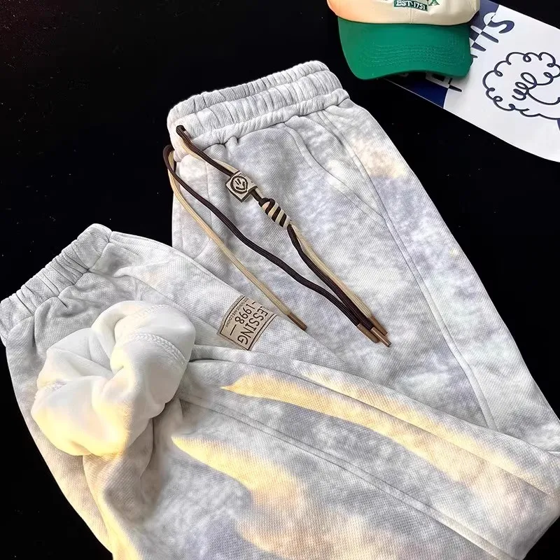 

Extra Large 300 Pou Couples Trendy Brand Heavyweight Cuffed Sweatpants Men's Autumn Winter Fce Wide Leg Dyed Casual Pants