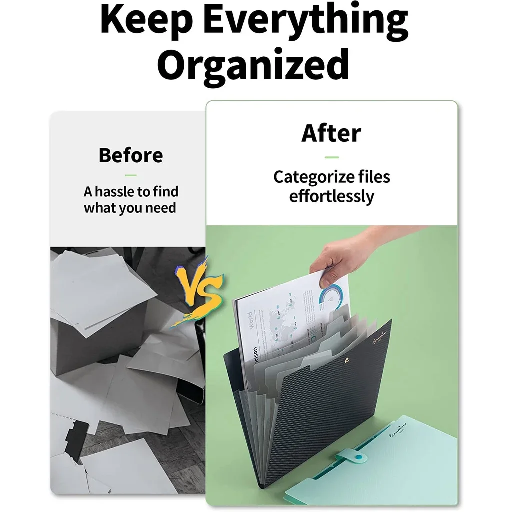 1 Stück Erweiterungsmappe, 5-Fach-Ordner für Dokumente, tragbarer Papier-Organizer für Schul- und Bürobedarf, A4-Größe – Detail 5