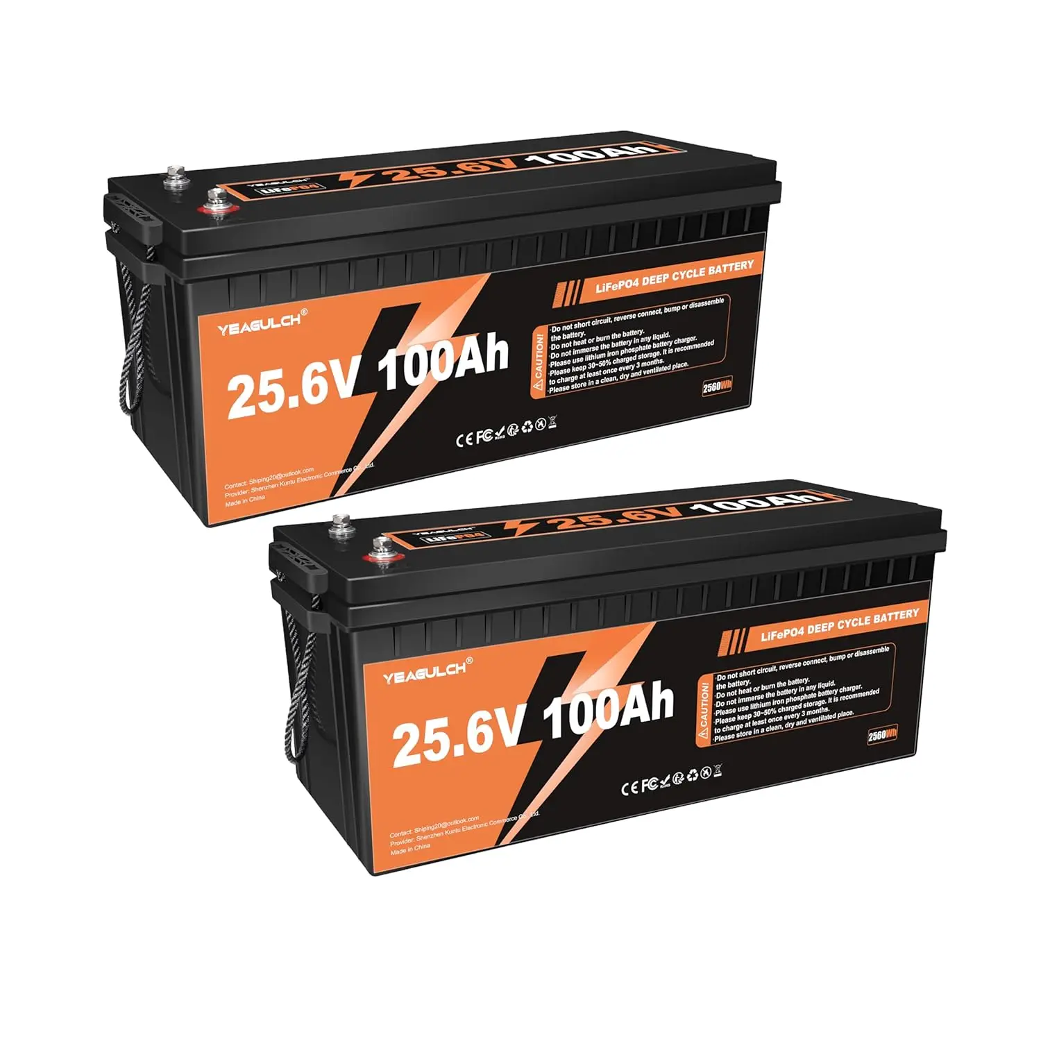2 Packs 24V 100Ah LiFePO4 Battery with 100A BMS 2560Wh | 15000+ Deep Cycles Rechargeable Perfect for Off-Grid Solar, Custom