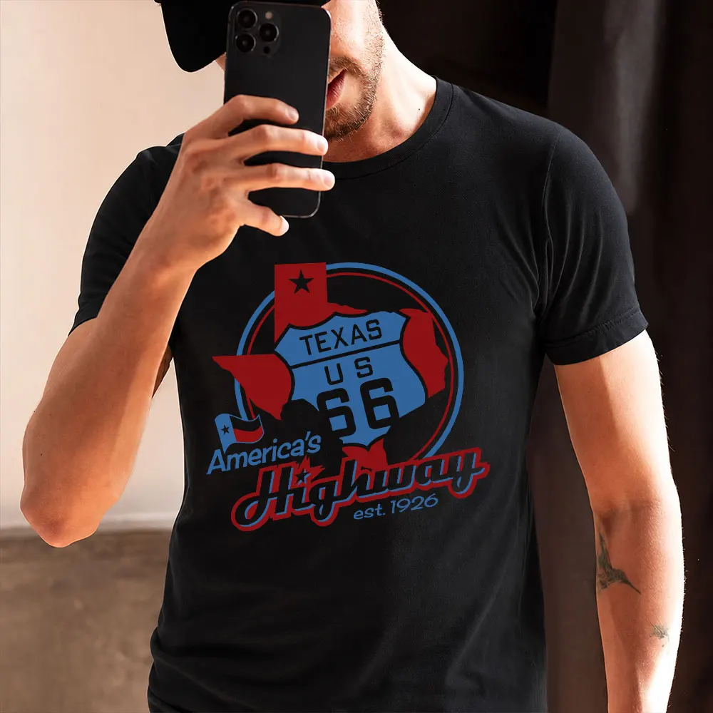 America Highway Route 66 The Road of Freedom Old School Gift T shirt for Biker 0716 Mother Road Graphic Clothes All Size Tees