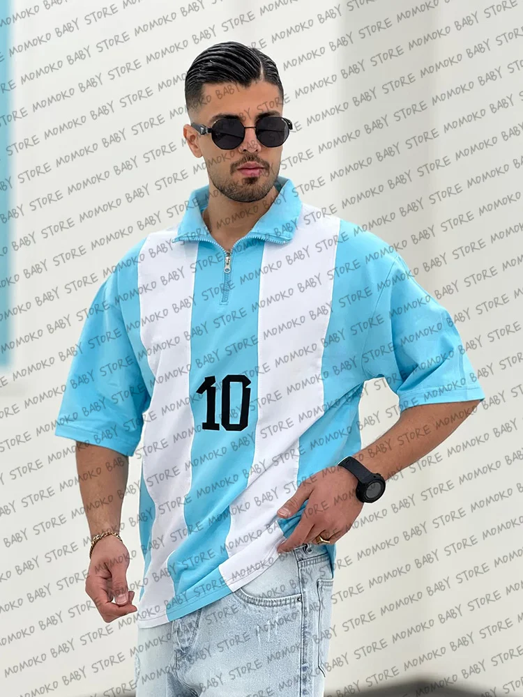 New Arrivals Men's Polo Special Edition Football Jerseys Loose Breathable Mesh Soccer Jerseys Tops No 10 Lapel Polo Jerseys Tees