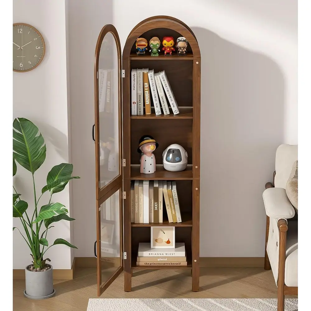 64.17 in Tall Arched Display Cabinet with Acrylic Glass Do5-Tier Kitchen Pantry Storage Cabiern Wood Curio Cabinet Bookcase or L view 3