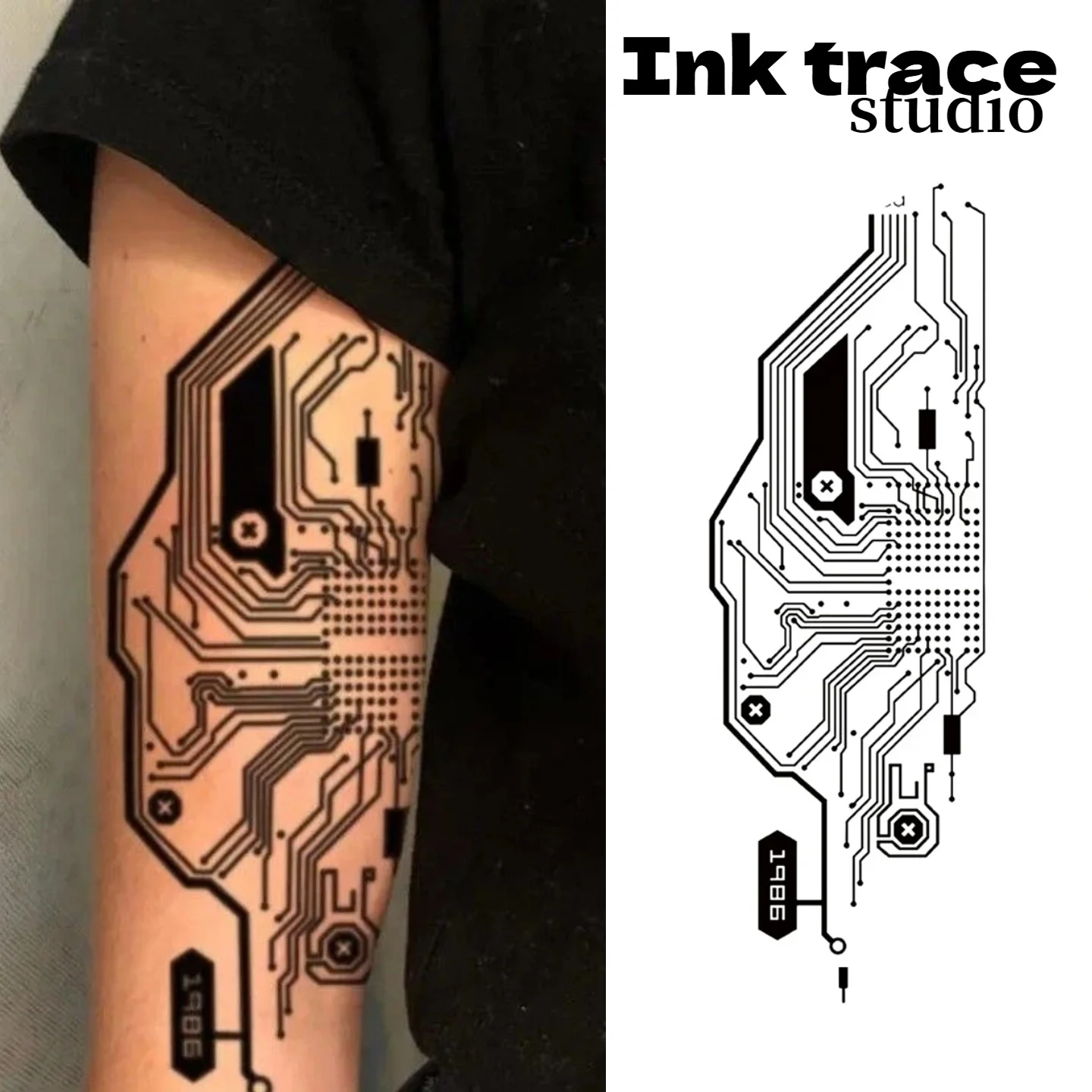 

1PC Cyberpunk Human Circuit Board Robot Waterproof Semi-permanent Herbal Juice Tattoo Stickers Body Art Decals