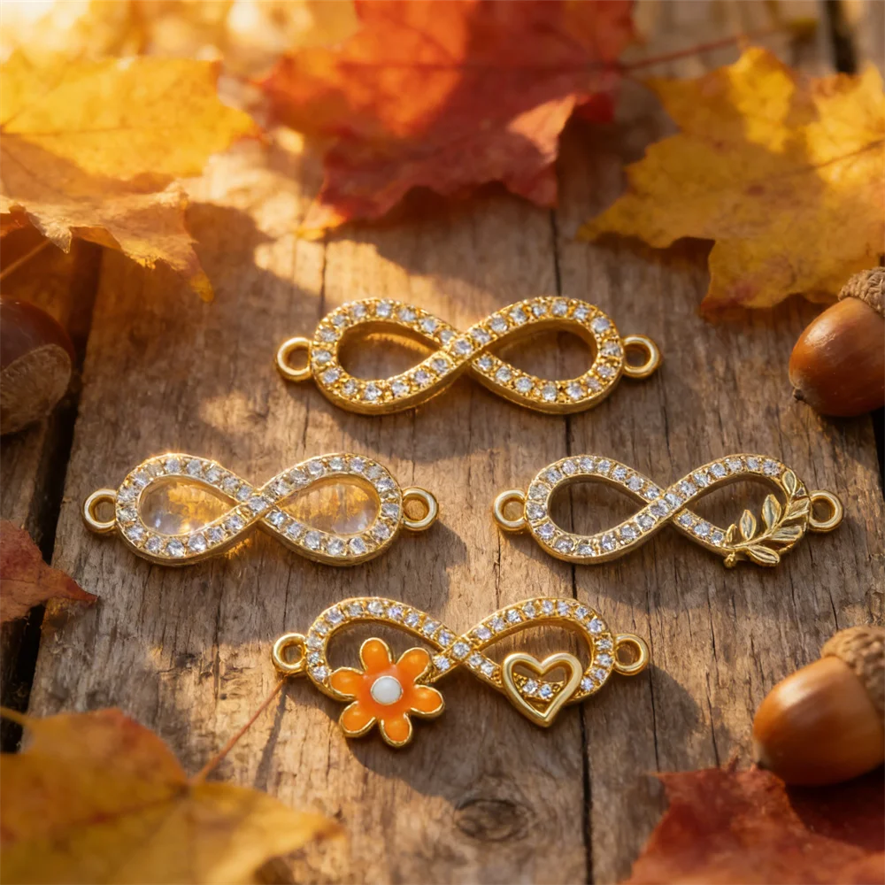 2Pcs Infinity Connectors Brass Zircon Handmade Enamel Flower Rose  Accessorie for DIY Jewelry Bracelet Necklace Making Women Men