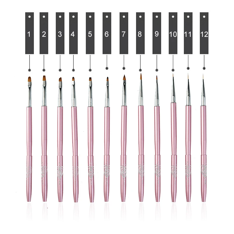 Penna per pittura per unghie 12 set di nylon acrilico per spazzolare artistico con manico in metallo