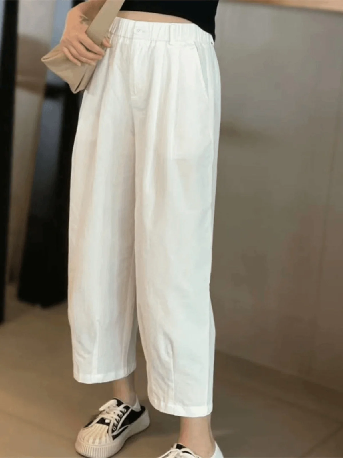 

Summer 2024 Slim Straight Leg Nine-Tenths Casual Pure Color High Waist Wide Leg Pants Women's Trendy High Waist Comfortable Soft