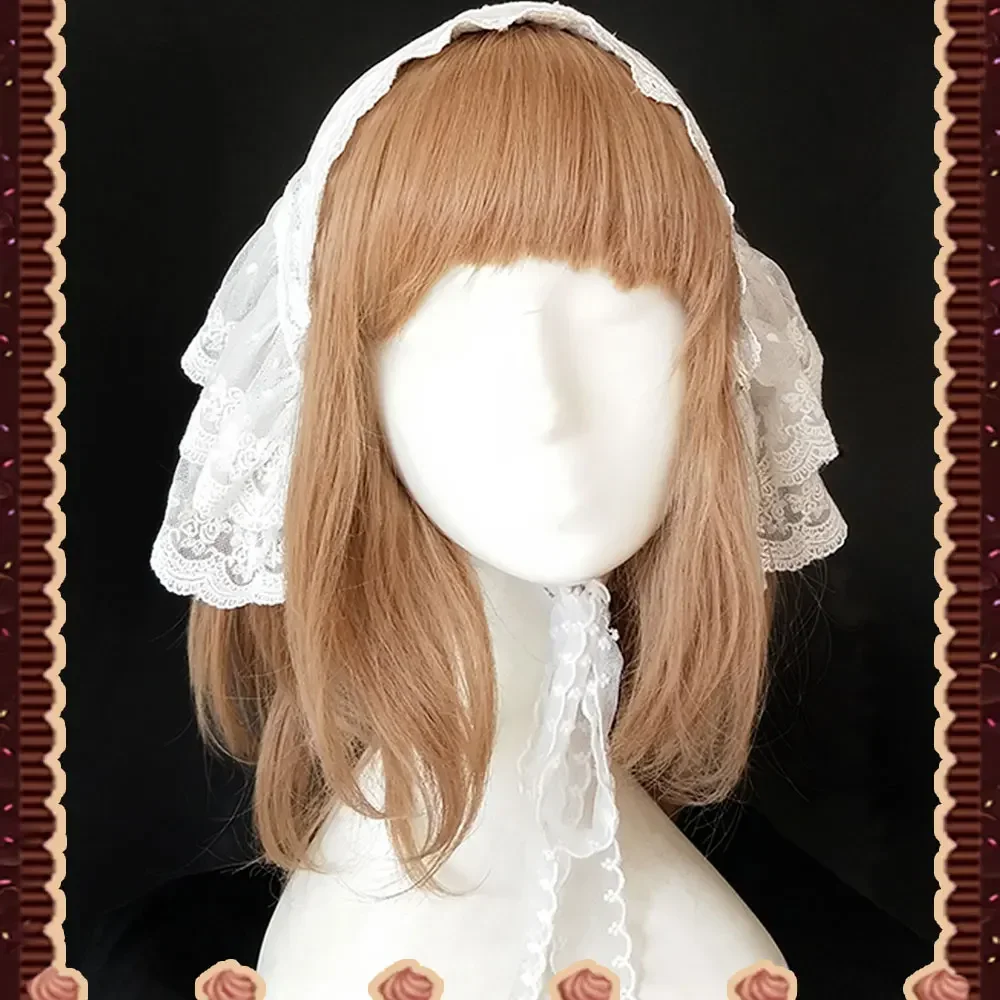 Sugar and Mucha ~White Lolita Head Scarf Ruffled Hair Wrap by Infanta