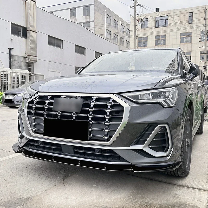 For Audi Q3 F3 Sline 2019+ Car Glossy Black Or Carbon Fiber Look Sport Front Bumper Lip Spoiler  Body Kit