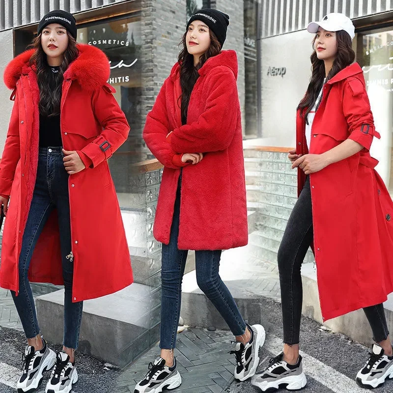 2026 New Winter Jacket Women's Parkas Thick Warm Fur Lining Long Parka Female Hooded Fleece Padded Coat Distachable Outwear 5XL
