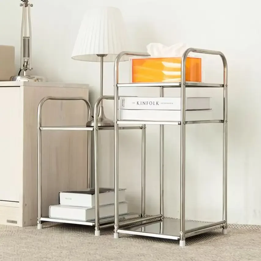 Modern Sofa Side Table Stainless Steel Coffee Table Living Room Corner Tables Multi Functional Storage Rack Kitchen Small Tables